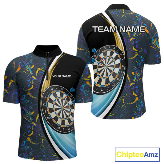 Funny Floral Marbling Pattern Custom Darts Shirt For Men, Team Polo & Quarter Zip Darts Jersey TDM4916
