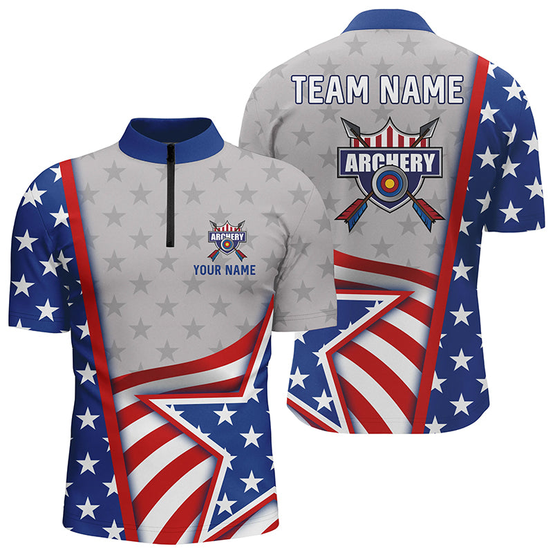 Personalized USA Flag Archery Men Quarter-Zip Shirts Custom Team Name Archery Jerseys TDM0479