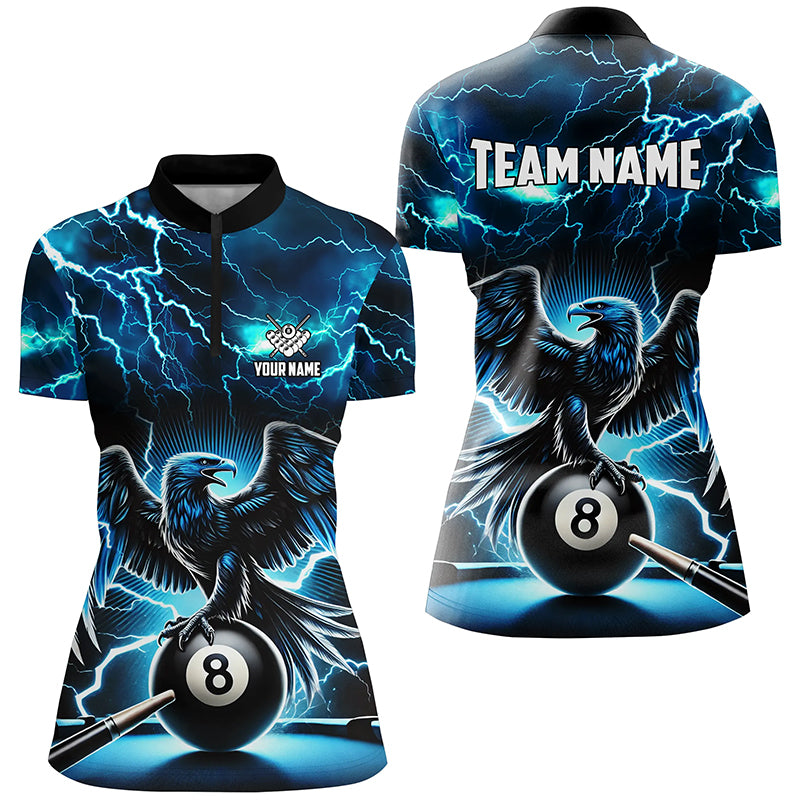 Lightning Thunder Eagle Custom Blue 8 Ball Pool Shirts For Women, Billiard Team League Jerseys TDM2420