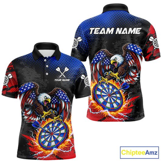 Patriotic American Flag Eagle Flame Darts Shirt For Men Custom Darts Jersey Team Polo & 1/4 Zip TDM6012