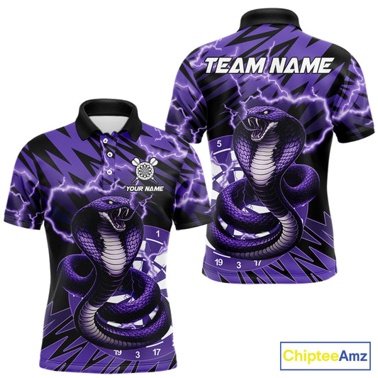 Custom Purple Dartboard Cobra Snake Lightning Darts Shirt For Men, Dart Team Jersey Polo & 1/4 Zip TDM6016