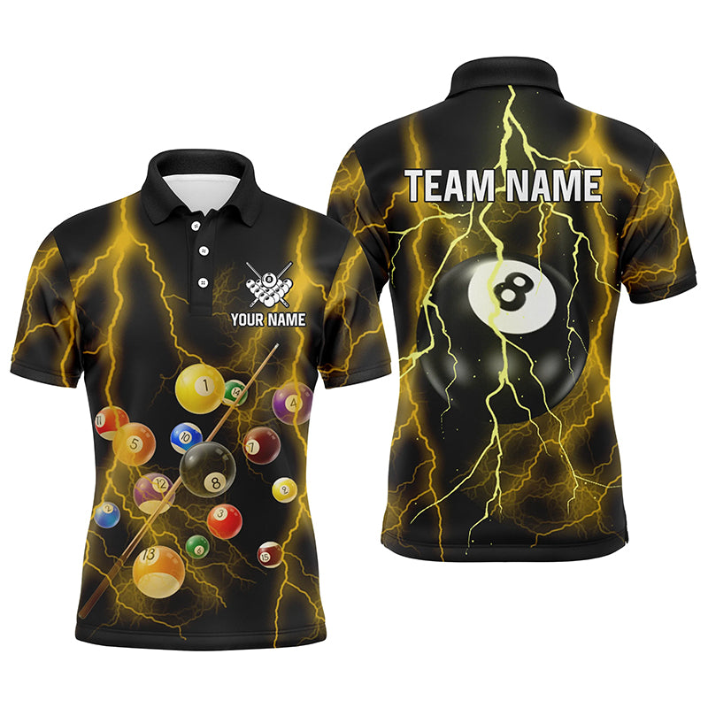 Personalized 8 Ball Pool Thunder Lightning Yellow Version Polo Shirts For Men, Pool League Shirts TDM0285
