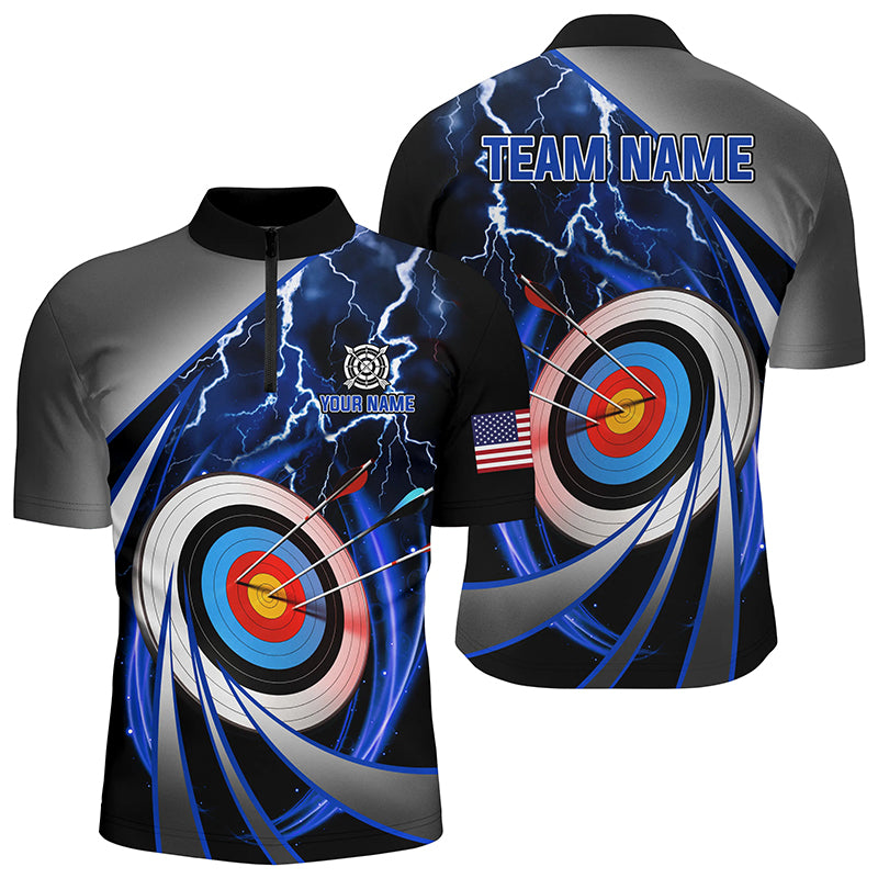 Blue Archery 3d Target Lightning Custom Men Quarter-Zip Shirts, Team League Archery Shirts TDM1051