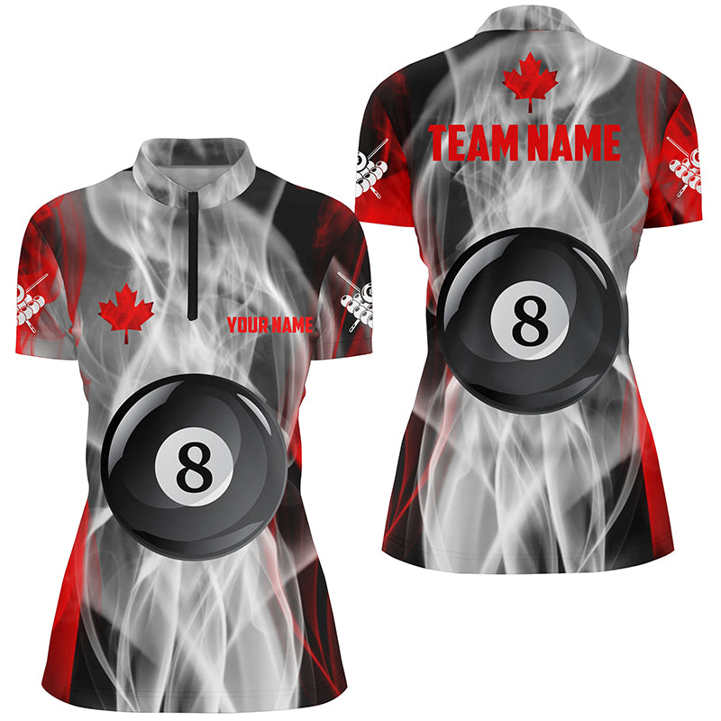 Personalized Canada Flag Billiard Women Quarter-Zip Shirts, 8 Ball Canadian Billiard Shirts TDM0693