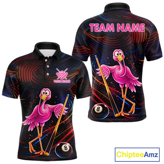 Funny Neon Flamingo 8 Ball Pool Billiard Shirt For Men Custom Billiard Team Jersey Polo & 1/4 Zip TDM6256