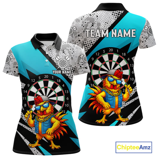 Personalized Rooster Funny Darts Shirt For Women Custom Darts Team Jersey Polo & 1/4 Zip |Blue TDM6279