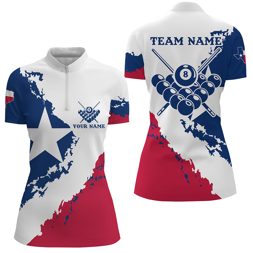 Personalized Billiard Pool Texas Flag Women Quarter-Zip Shirts, Billiard Texas Sport Shirts TDM0513