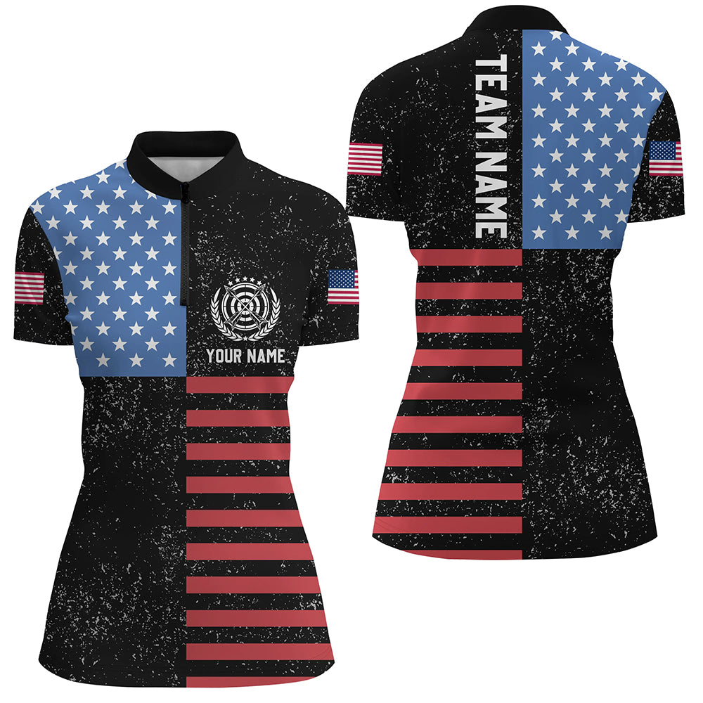 Personalized American Flag Archery Quarter-Zip Shirts For Women Patriotic US Archery Shirts TDM0518
