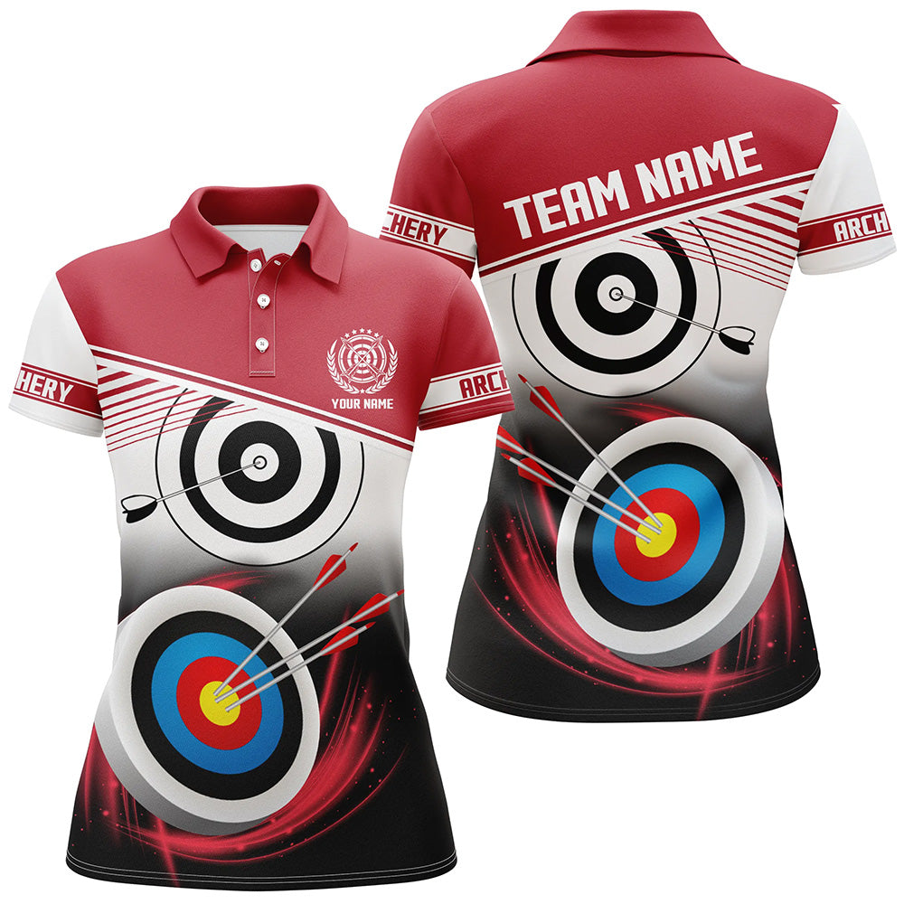 Personalized Name Archery Polo Shirts For Women Custom Red Archery 3d Target Shirts, Archery Uniform TDM0528