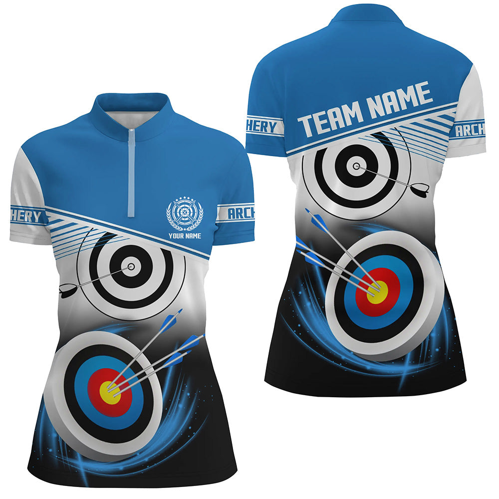 Personalized Name Archery Quarter-Zip Shirts For Women Custom Blue Archery 3d Target Shirts TDM0529
