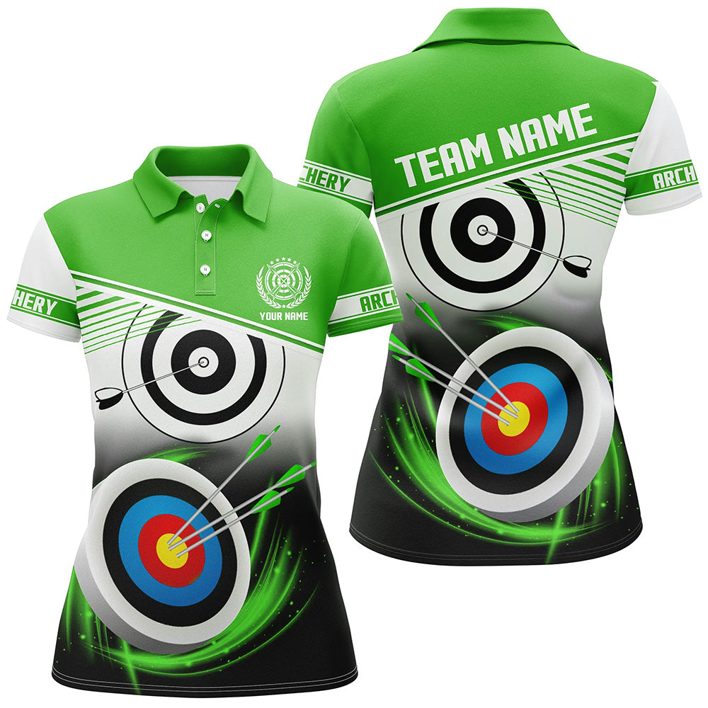 Personalized Name Archery Polo Shirts For Women Custom Green Archery 3d Target Shirt, Archery Uniform TDM0530