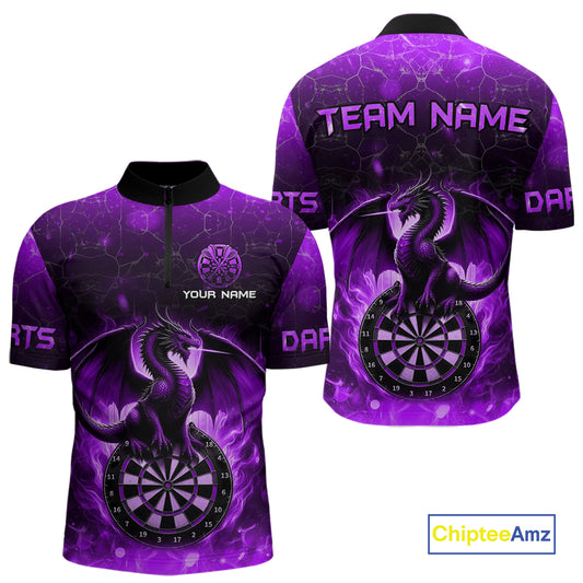 Darts Dragon Fire Flame 3D Printed Darts Shirts For Men Custom Team League Darts Jerseys |Purple TDM4759