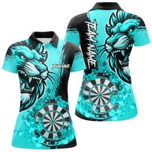 Load image into Gallery viewer, Turquoise Funny Darts Flame Lion Custom Polo & 1/4 Zip, Personalized Women Dart Shirts Dart Jerseys TDM2958