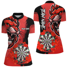 Load image into Gallery viewer, Red Funny Darts Flame Lion Custom Polo & Quarter-Zip, Personalized Women Dart Shirts Dart Jerseys TDM2959