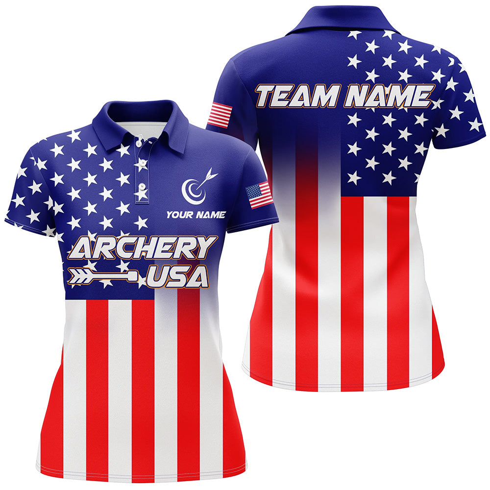 US Flag Custom Full Printing Archery Polo Shirts For Women, Patriotic Team Archery Jerseys TDM0713