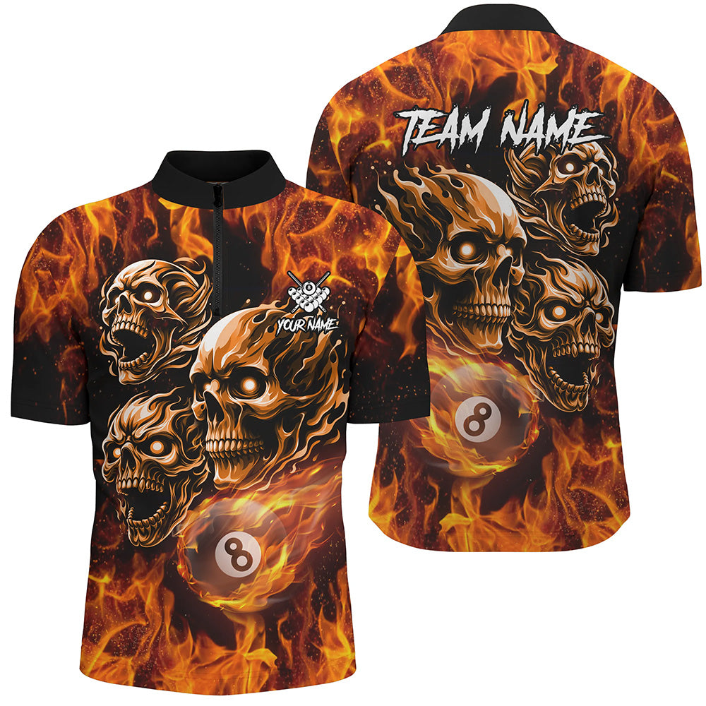 Personalized Flaming 8 Ball Pool Custom Skull Billiard Shirts For Men, Team League Billiard Jerseys TDM2002