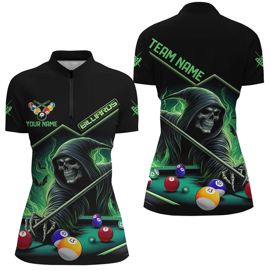 Funny Green Grim Reaper Play Pool Custom 3D Printed Billiard Shirts For Women Billiard Jerseys TDM2967