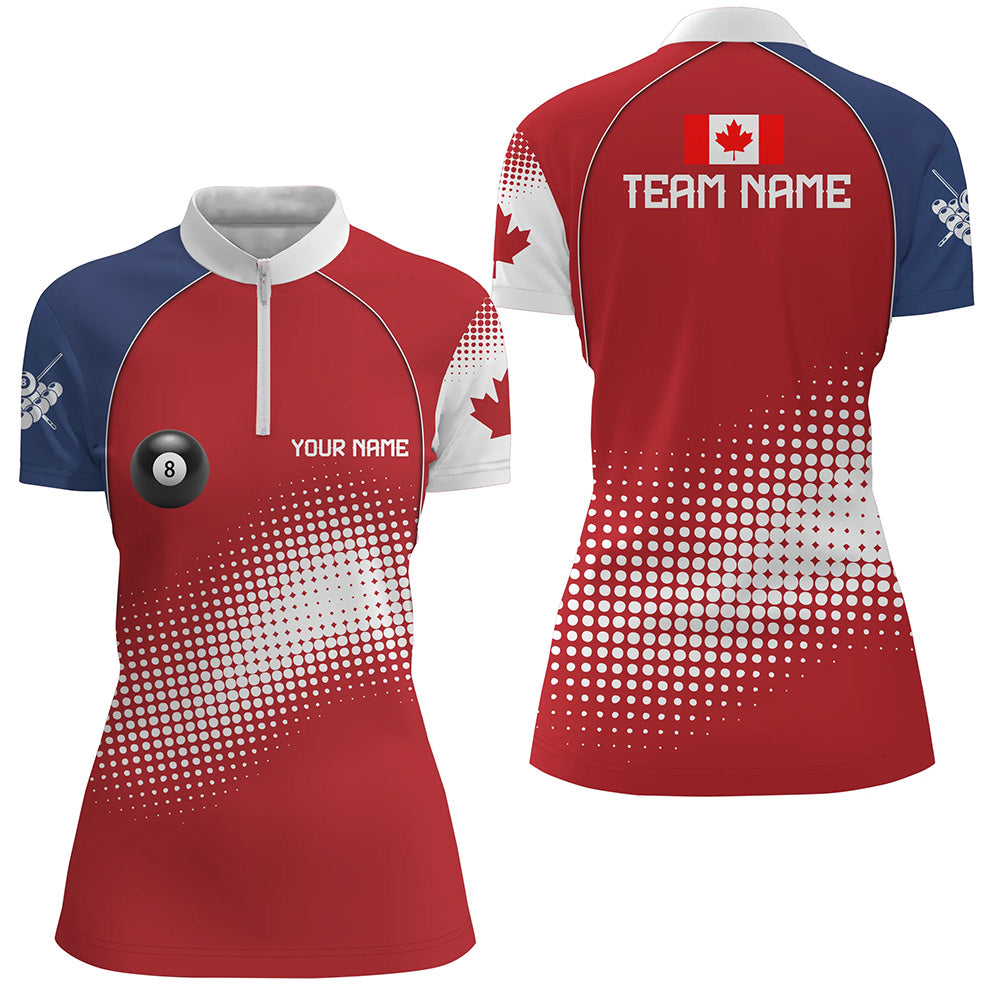 Personalized Canadian Flag Billiard Women Quarter-Zip Shirts, Canada Billiard Team Uniform TDM0718
