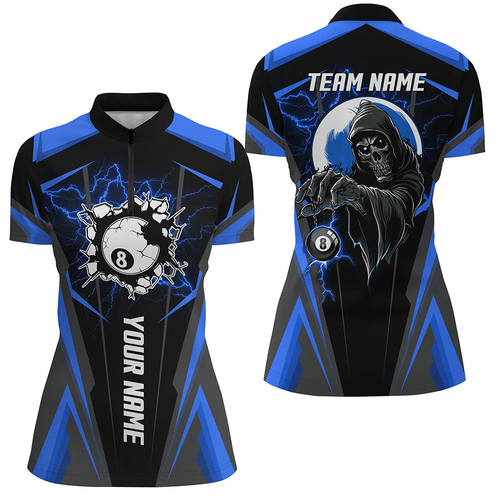 Blue Billiard Grim Reaper Women Quarter-Zip Shirts Customized Team League Billiard Jerseys TDM1111