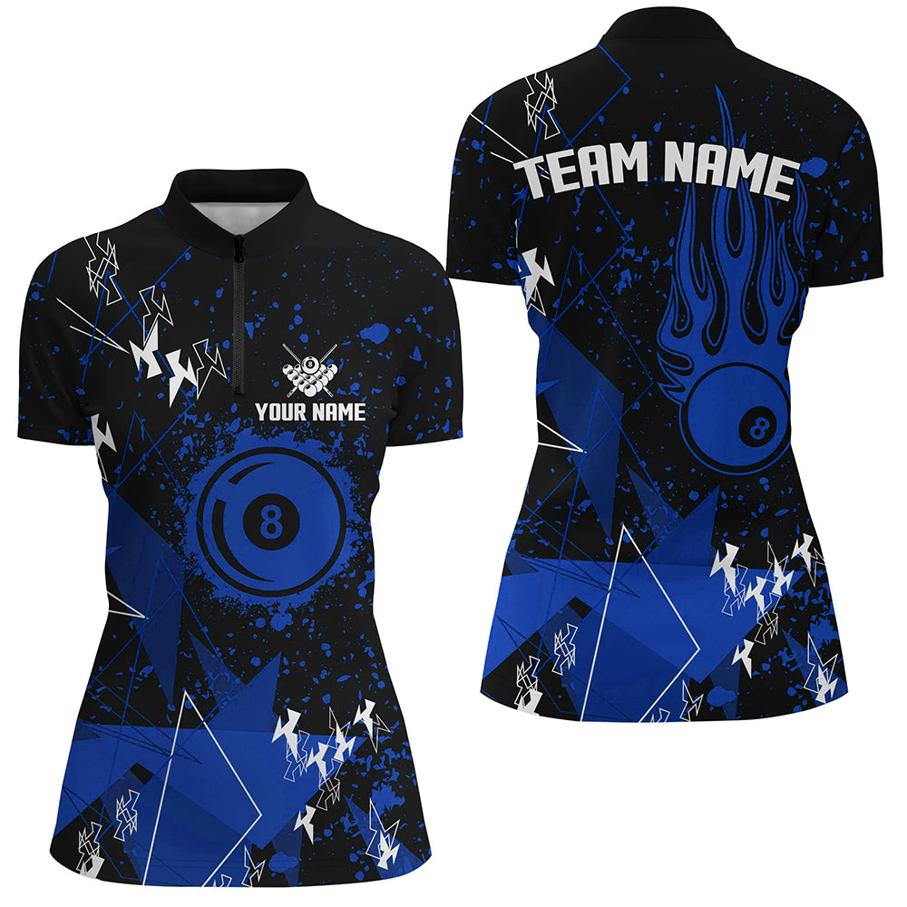 Personalized Blue Grunge Billiard Women Quarter-Zip Shirts, Billiards Jerseys For Pool Player TDM1253