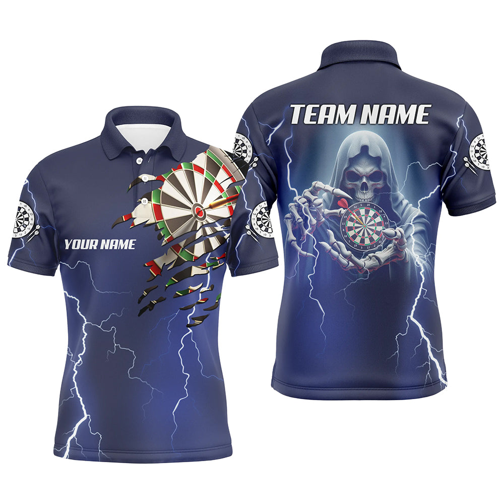Personalized Skeleton Darts Thunder Lightning Blue 3D Printed Men Dart Polo Shirts, Darts Jersey TDM1471