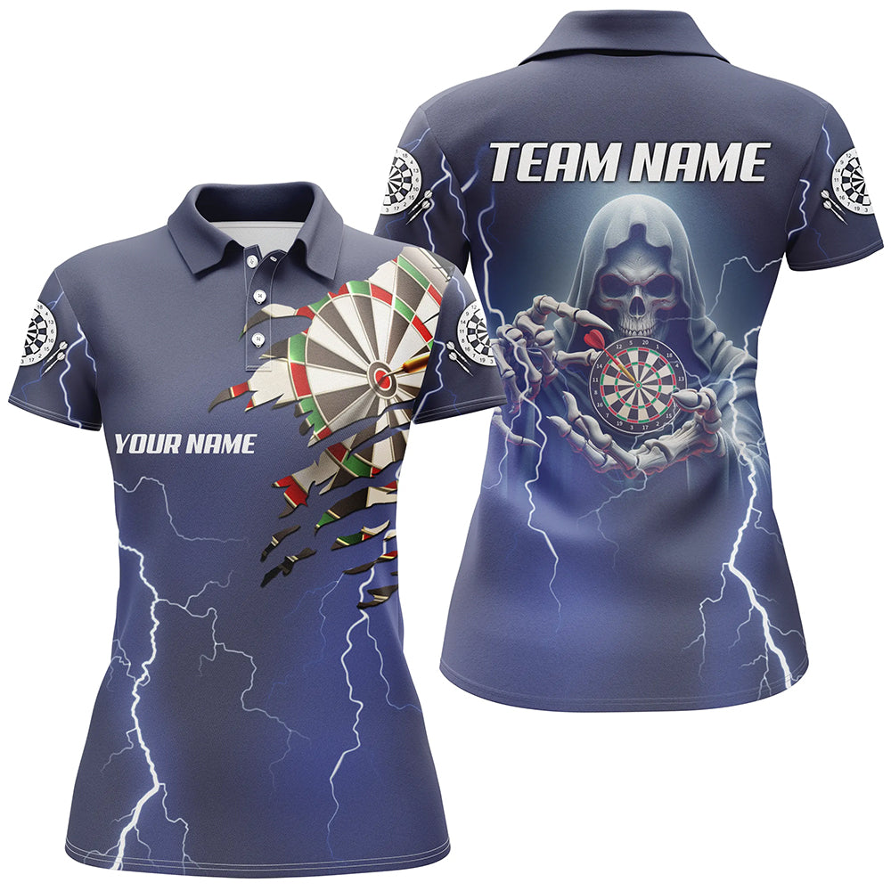 Personalized Skeleton Darts Thunder Lightning Blue 3D Printed Women Dart Polo Shirts, Darts Jersey TDM1471