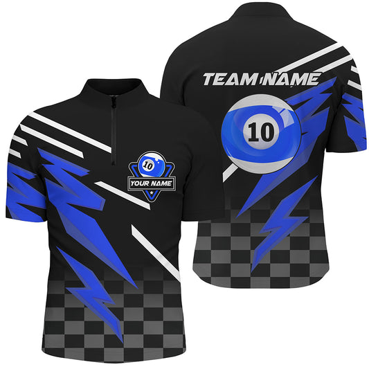 Personalized 10 Ball Pool Tournament Billiards Shirts For Men, 10 Ball Billiard Blue Team Jerseys TDM1838