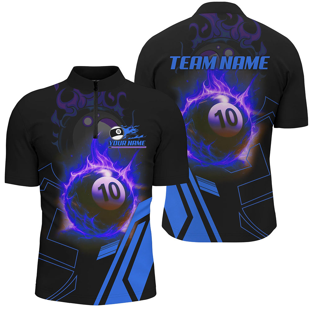 Billiard Flaming 10 Ball Pool 3D Printed Men Quarter-Zip Shirts, Custom Pool Team Jerseys TDM0944