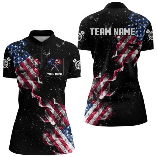 Custom US Flag Smoke Women's Darts Shirt With Pocket, Patriotic Darts Jersey TDM3455