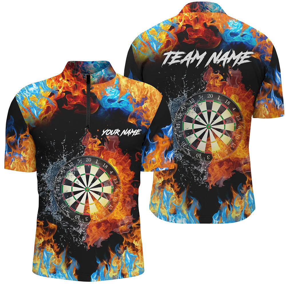 Dart Board Fire And Water 3D Printed Men Darts Quarter-Zip Shirts Custom Darts Jerseys TDM1277