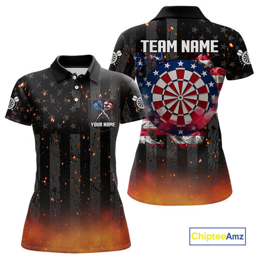 Custom US Flag Smoke Dart Shirt For Women, Patriotic Dart Jersey Pocket Option TDM5259