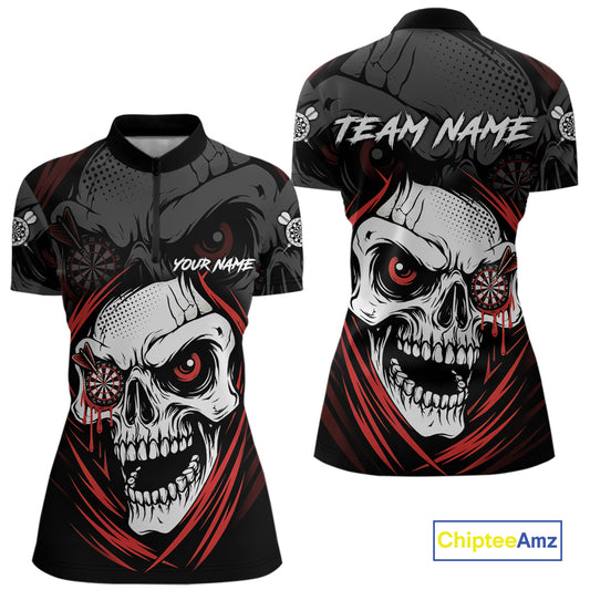 Personalized Funny Skull Darts Shirts For Women Custom Darts Jersey Team Polo & Quarter Zip | Red TDM5295