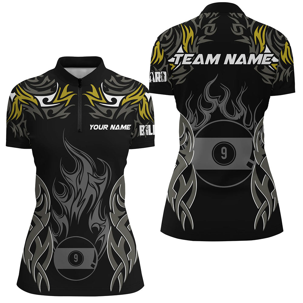 Customized Billiard Tournament Jersey For Women, 9 Ball Fire Flame Billiard Team Shirts | Yellow TDM2338
