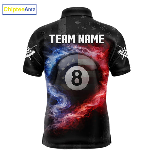 Custom 8 Ball US Flag Smoke Skull Billiard Shirt For Men, Patriotic Pool Team Jersey Polo, 1/4 Zip TDM5812