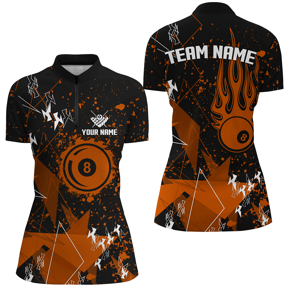 Personalized Orange Grunge Billiard Shirts For Women, Best Custom Billiard Jerseys For Pool Player TDM1914