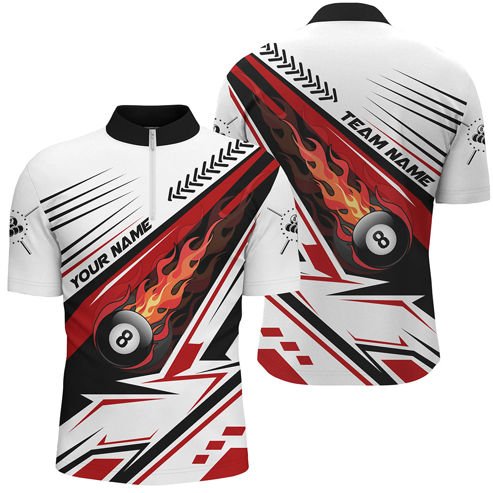 Personalized Red Flaming 8 Ball Billiard Men Quarter-Zip Shirts Custom Pool Team Jerseys TDM0444