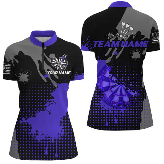Personalized Grunge Paint Darts Polo & 1/4 Zip Shirts For Women Best Darts Shirts Team Jersey |Purple TDM2389