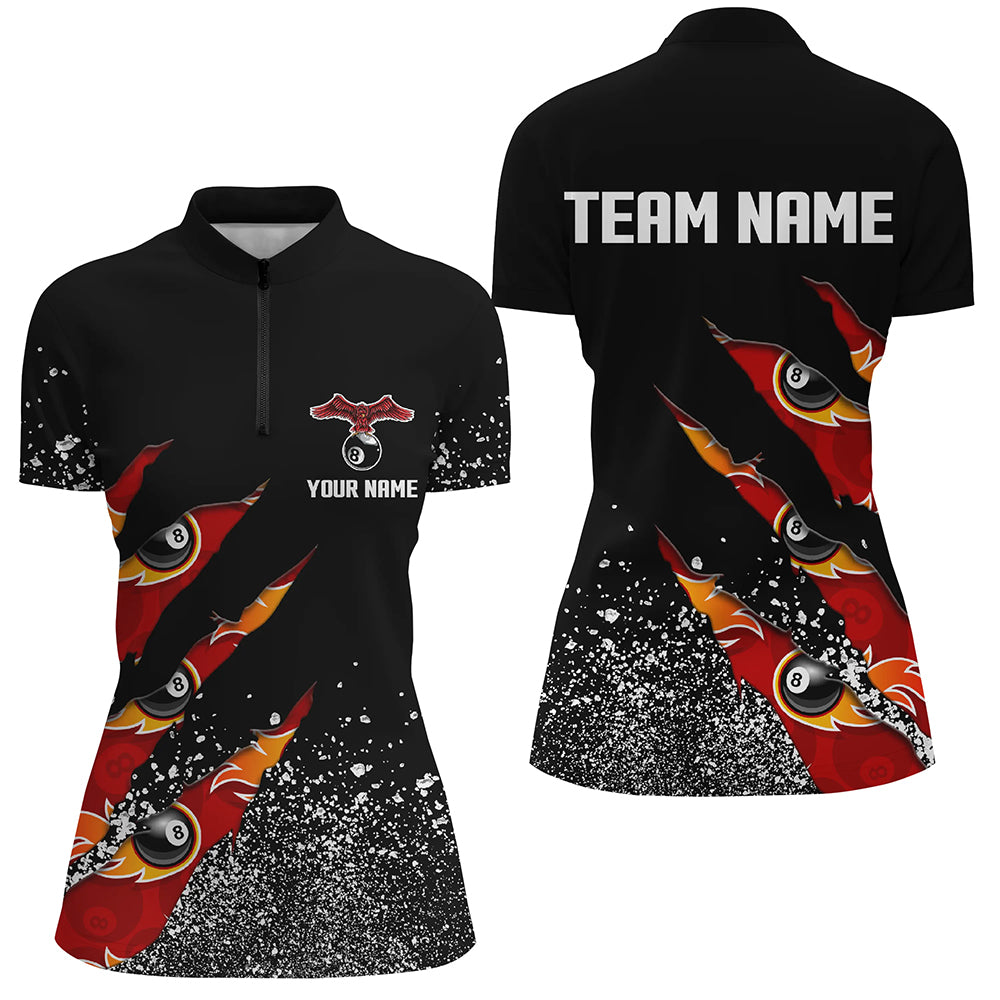 Custom Ball 8 Black Grunge Billiard Women Quarter-Zip Shirts Custom Name Billiard Jerseys TDM0653