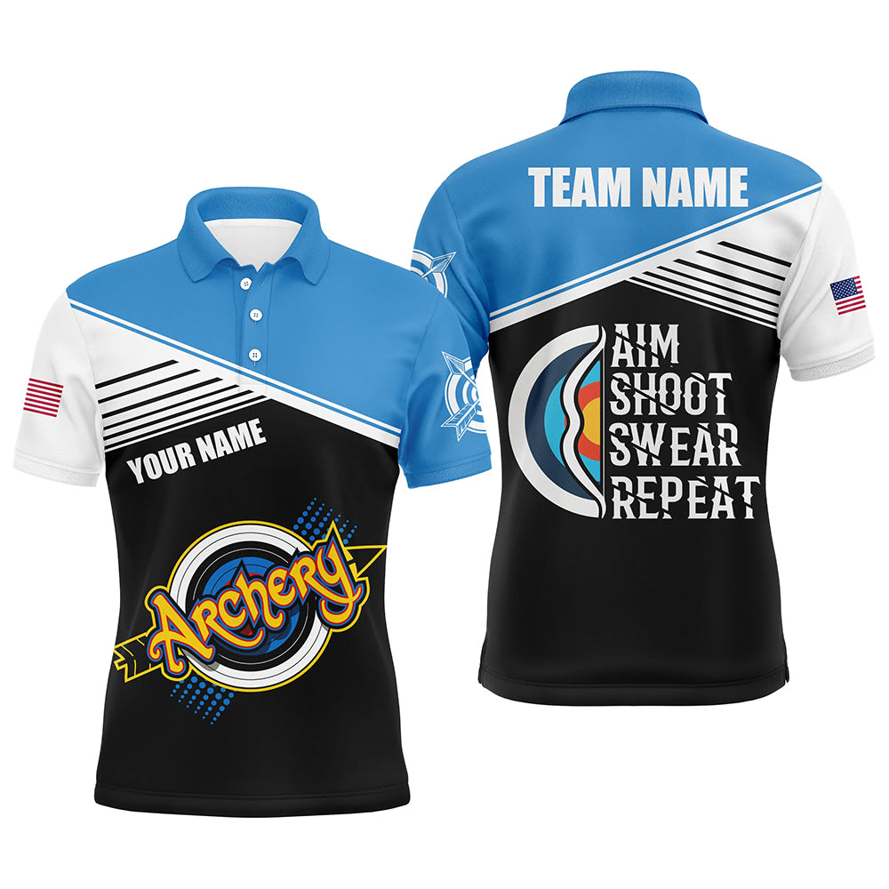 Archery Aim Shoot Swear Repeat Personalized Men Polo Shirts Custom Funny Saying Archery Shirts TDM0463