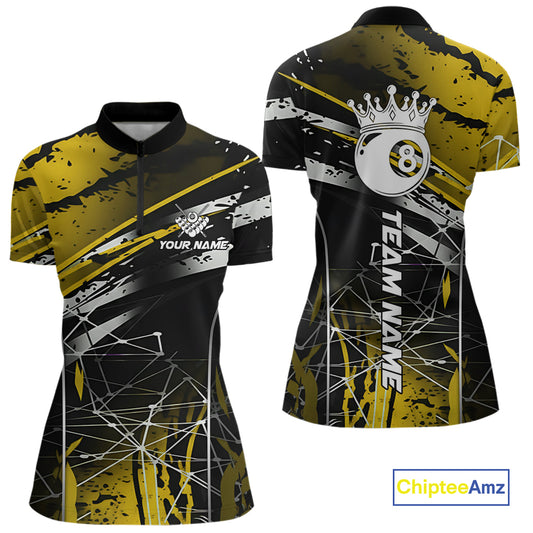 Black And Gold 8 Ball Crown Women's Billiard Shirts Custom Billiards Jerseys, Pool League Team Shirt TDM5132