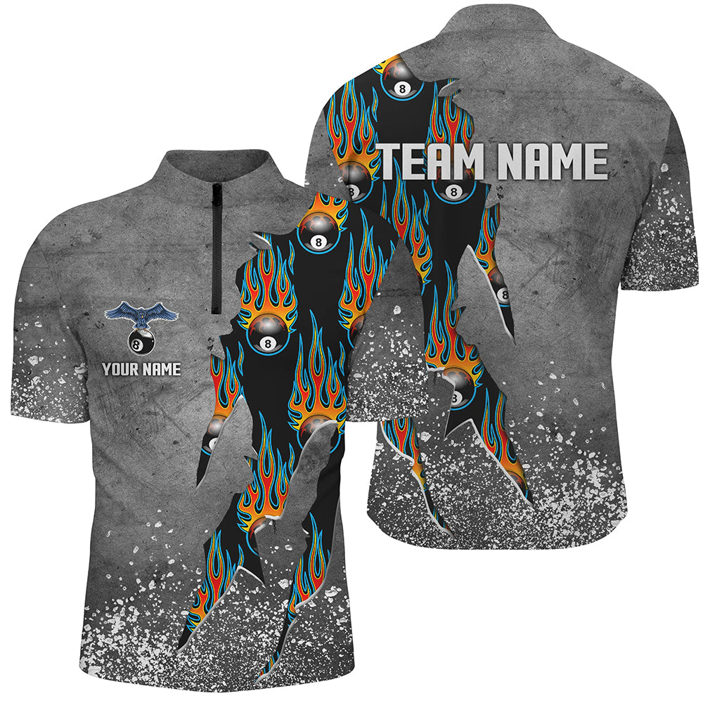Custom Ball 8 Grey Grunge Billiard Shirts For Men Best Custom Team Name Billiard Jerseys |Blue TDM1561