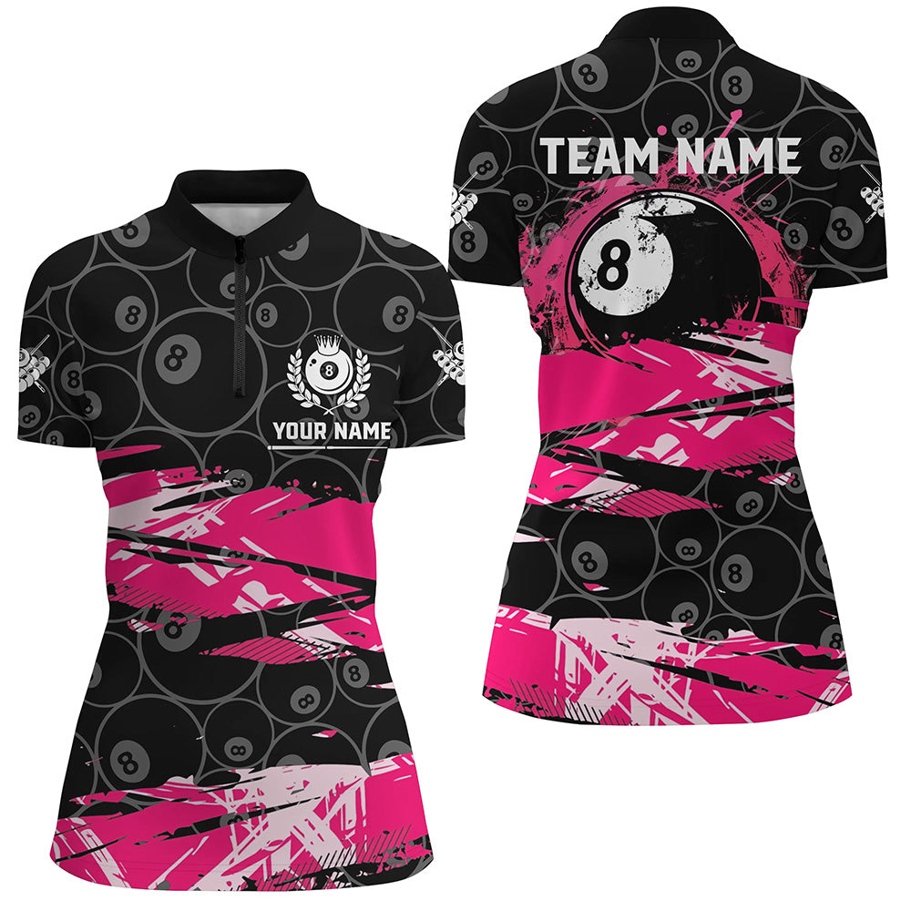 Custom Pink Grunge Billiard 8 Ball Jerseys Shirts For Women, Personalized Billiard Pool Player Gifts TDM1939