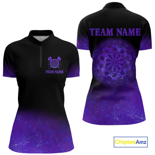 Personalized Sea Purple Gradient Darts Polo & Quarter Zip Custom Dart Shirts For Women Dart Jerseys TDM4709