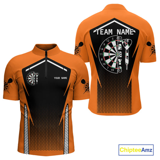 Orange Sport Style Dart Arrows Dart Polo & 1/4 Zip Shirts For Men, Dart Jerseys NYN0059