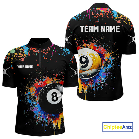 Funny 8&9 Ball Pool Colorful Paint Splash Billiard Shirt For Men Custom Billiard Team Jerseys TDM4295