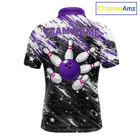Personalized Grunge Bowling Shirt For Men Custom Bowling Polo & 1/4 Zip, Bowling Uniform |Purple TDM6274