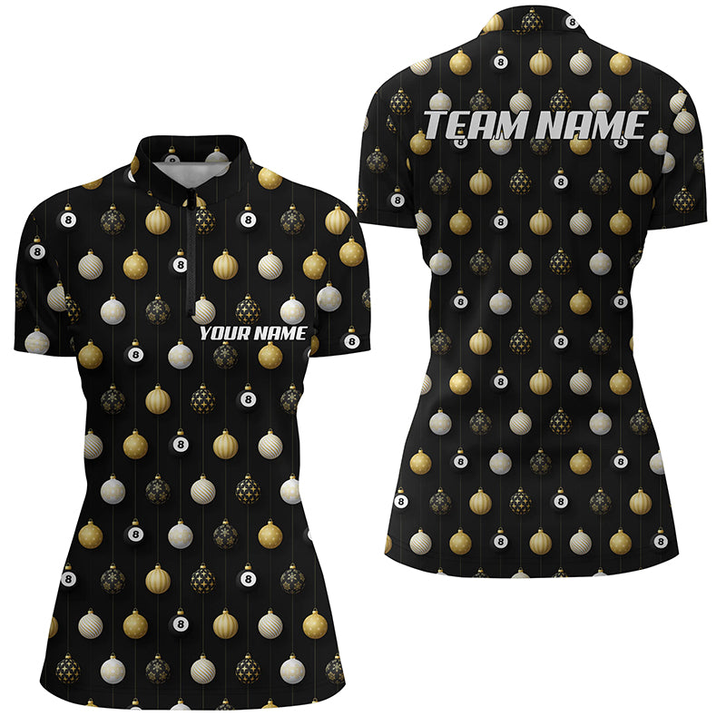Personalized Merry Christmas Billiard Pattern Full Printing Quarter-Zip Shirts For Women TDM0512