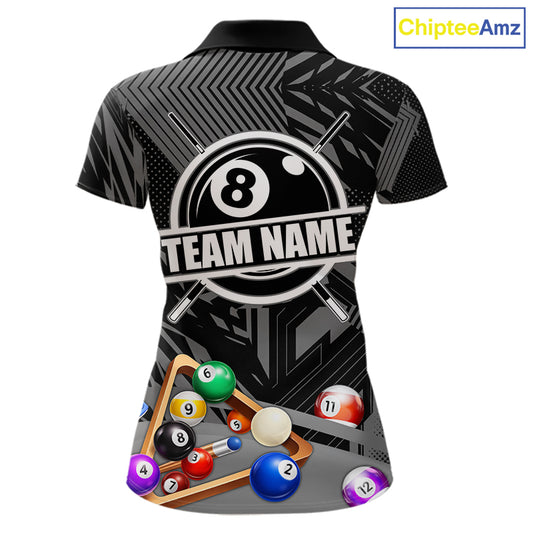Black 8 Ball Billiard Shirt For Women Custom Billiard Tournament Pool Team Jersey Polo & 1/4 Zip TDM6023