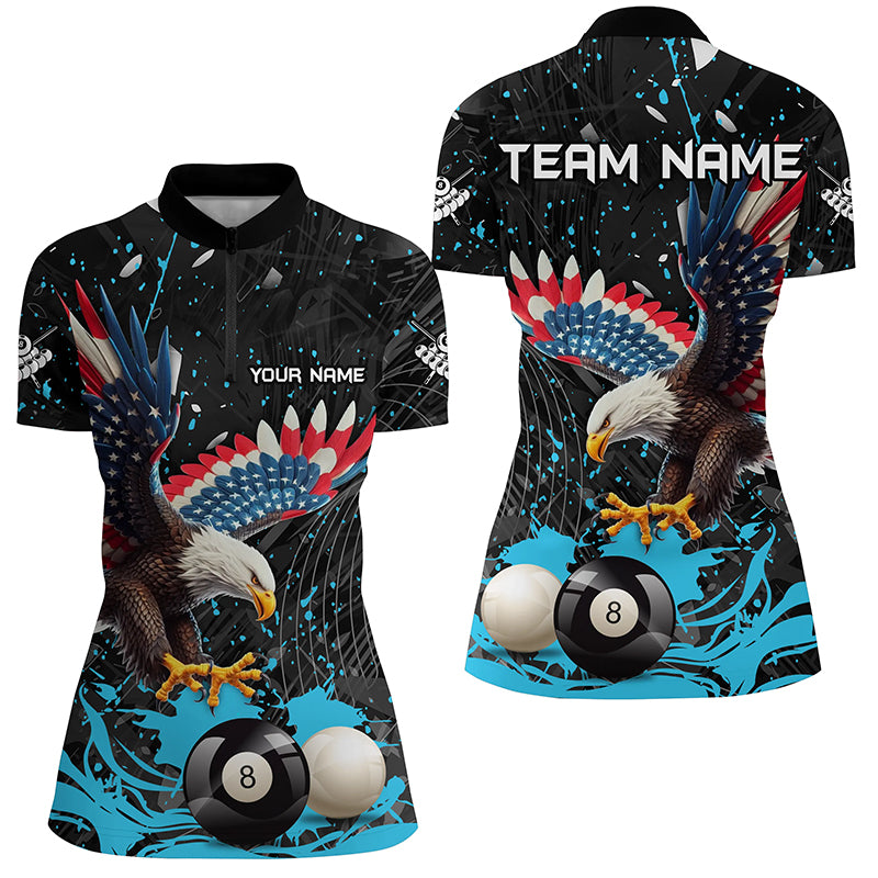 Custom Blue Grunge American Eagle Billiard Shirts For Women, Personalized Billiard Jerseys Apparel TDM1985