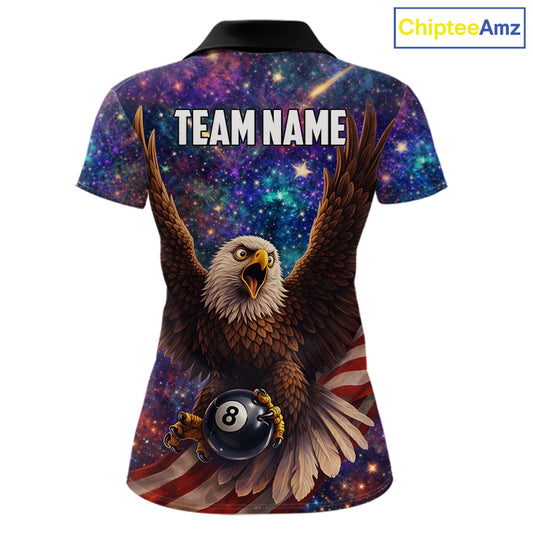 Funny Eagle Galaxy Billiard Shirt For Women Custom 8 Ball Pool Team Jersey Polo &1/4 Zip TDM6044